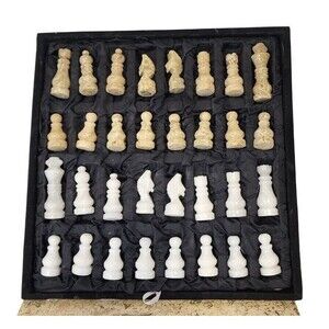 Marble Chess Pieces Only with Storage Tray Coral & White Handmade Gift New